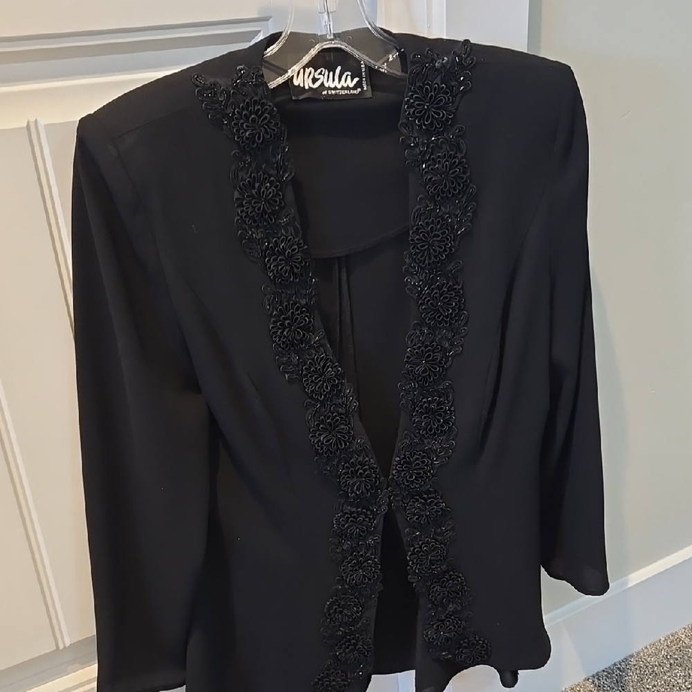 Ursula of Switzerland Black Blazer with Ruffled Trim